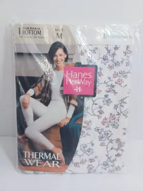 Th21p1 Hanes Nos Her Way Thermal Bottom Long Johns Womens Sz M Floral Waffle Weave Vtg