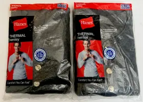 Wm03-ch Hanes Lot Of2 Mens Thermal Henley Waffle Knit Shirts 2xl 2- Grey
