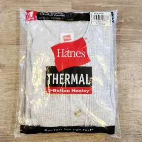 Wm03-gy Hanes Thermal 3-button Henley Xl 46-48 Inch Gray 2001