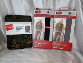 Hanes Wrangler Hn023026 And Mens Thermal Crew Tops L Camo Black Gray Heavyweight