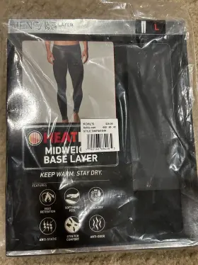 T2110045 Heat Keep New Mens Black Mid Weight Base Layer Pants L