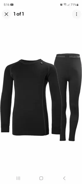 Helly Hansen 040056875897 Junior Lifa Merino Baselayer Set - Size 8 Black