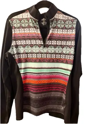 Hc9938p Hot Chillys Womens Xl Base Layer Top Black Multicolor Geometric Zipper