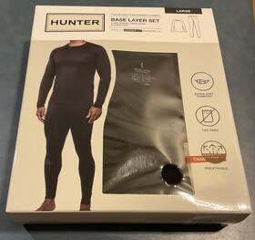 Hunter 196979484351 Men S L Black Fleece Lined Base Layer Long Sleeve Crew Shirt And Pants Nib