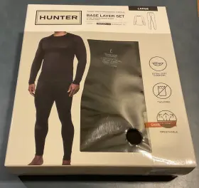 Hunter 196979484351 Men S L Black Fleece Lined Base Layer Long Sleeve Crew Shirt And Pants Nib