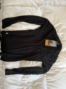 101259001 Icebreaker 100% Merino Wool Long Sleeve Half Zip Base Layer Top Black S