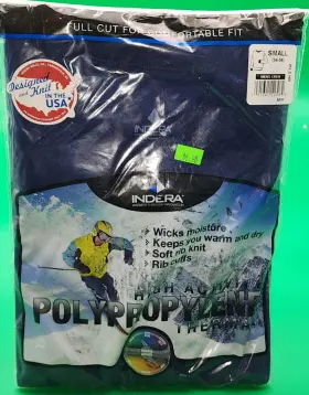 Indera 091641113082 Mens Performance Thermal Shirt Size S Navy Blue Polypropylene Crew Neck
