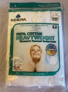 Indera 091641142983 Women S Heavy Cotton Thermal Underwear Top White Size 2xl New