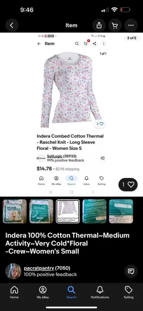 Indera 091641143041 100% Cotton Thermal Medium Activity Very Cold Floral -crew Womens Small