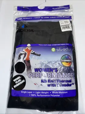 Indera Mills 091641140309 Women S Performance Rib Knit Thermal Black Light Weight Polyester Underwear