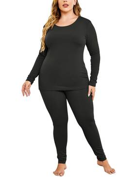 Involand Ink009010 Women Plus Size Thermal Long Johns Set Fleece Lined Pajama Top Bottom 2pcs