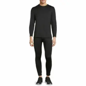 Isotoner 636458309510 Mens Brushed Top And Pants Base Layer Set 2-piece Black Size M