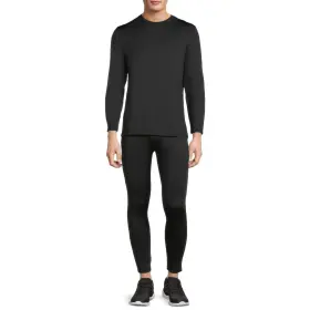 Isotoner 636458309534 Mens Brushed Top And Pants Base Layer 2 Piece Set Black - Size Xl