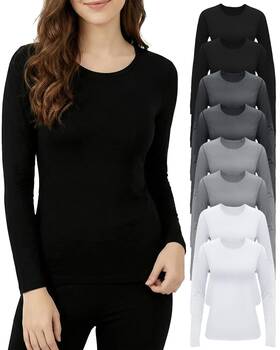 Jecery Kh-jecery-3118 8 Pcs Thermal Long Sleeve Shirts Bulk For Women Top Set Crew Neck
