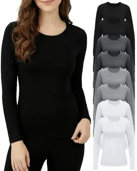 Kh-jecery-3118 Jecery 8 Pcs Thermal Long Sleeve Shirts Bulk For Women Top Set Crew Neck