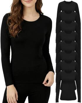 Jecery Kh-jecery-4871 8 Pcs Thermal Long Sleeve Shirts Bulk For Women Top Set Crew Neck