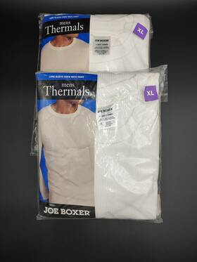 Joe Boxer 676748046565 Lot 2 Men S Xl White Long Sleeve Thermal Pullover Shirts Nwt Vintage