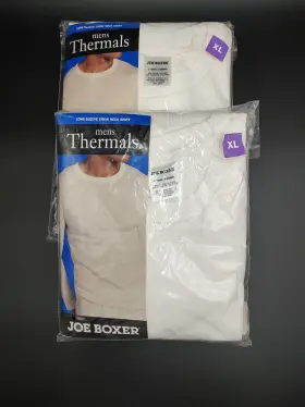 Joe Boxer 676748046565 Lot 2 Men S Xl White Long Sleeve Thermal Pullover Shirts Nwt Vintage