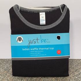 Just Be 032251215117 Women S M Black Waffle Thermal Long Sleeve Top Casual Pullover Shirt New