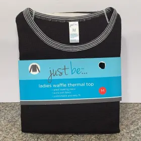 Just Be 032251215117 Women S M Black Waffle Thermal Long Sleeve Top Casual Pullover Shirt New