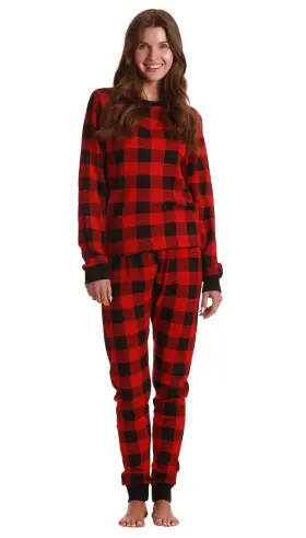 6874-10195-red-m Just Love 801129417577 Printed Thermal Crew Neck Pajamas Set