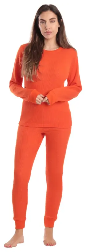 Just Love 801129433218 Womens Thermal Pajamas Set Size S Orange Cozy Sleepwear
