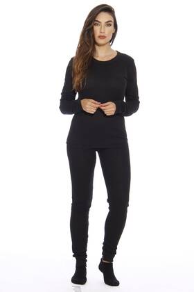 Just Love Lysb01exd6q1q-sprtseqip Womens Black Thermal Underwear Pajamas Set - Base Layer Size L