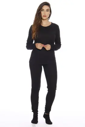 Lysb01exd6q1q-sprtseqip Just Love Womens Black Thermal Underwear Pajamas Set - Base Layer Size L