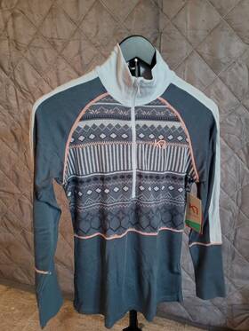 Kari Traa 175-160-0006 Perle H/z Women S Medium Base Layer Top Half Zip Fair Isle Blue