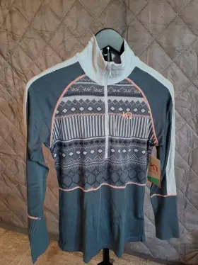 175-160-0006 Kari Traa Perle H/z Women S Medium Base Layer Top Half Zip Fair Isle Blue