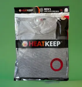 Keep 097987454933 Heat Mens Size Xl Long Sleeve Crewneck Base Layer With Spandex Heather Gray