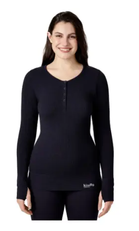 Kindly Yours 043213111804 Womens Sustainable Seamless Thermal Cozy Henley Black Size Small