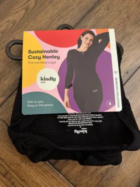 Kindly Yours 043213111958 Nwt Sustainable Cozy Thermal Base Layer Black Seamless Henley Sz Sm