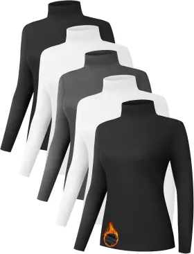 Kinglaman 313021842871 1/5 Pack Turtleneck Thermal Shirts For Women Turtle Neck Long Sleeve Fleece Lin