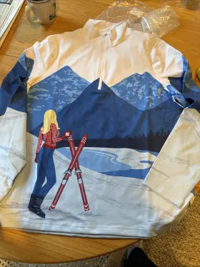 Krimson Klover 784987207583 Base Layer Winter Maple Leaf Half Zip Pullover L Blue Women