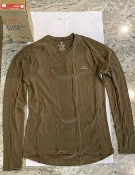 L.l. Bean 264500 Ll Men Base Layer Cresta Wool Midweight Crew Top Small Dark Olive New
