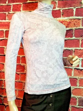 513736 Lands End Thermaskin Paisley Turtleneck Thermal Base Layer Mulberry Xs 2-4 Nwot