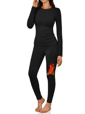 Ls1372 Lillusory Womens Thermal Long Johns Fleece Lined Leggings Pajama Set Winter