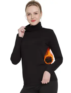 11104blkm Mancyfit Thermal Top For Women Turtleneck Shirt Long Sleeve Undershirt Ultra Soft Flee
