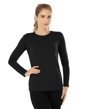 Mancyfit 881100075682 Womens Thermal Tops Fleece Lined Shirt Long Sleeve Base Layer Black Large