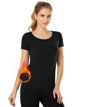 Mancyfit Mf-5759 Womens Thermal Top Fleece Lined Short Sleeve Base Layer Shirt Heat Underlayer