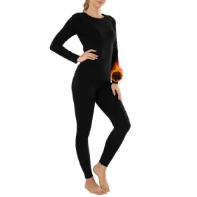 Mf0094 Mancyfit Womens Thermal Underwear Set Fleece Lined Black Medium Us 8-10