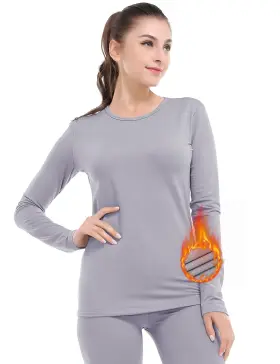 Mf0116 Mancyfit Thermal Underwear For Women Long Johns Set Fleece Lined Ultra Soft Light Gray