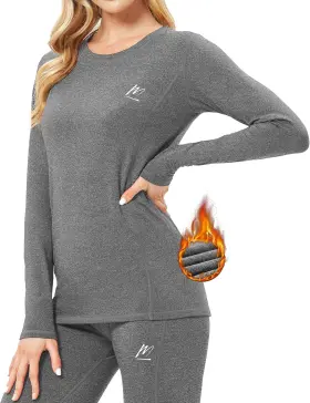 Meethoo 744110051759 Thermal Underwear For Women Winter Warm Base Layer Compression Set Fleece Line