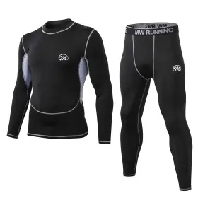 Meethoo 791313446004 X-large Mens Black Thermal Underwear Compression Set Fleece Lined Ski Gear