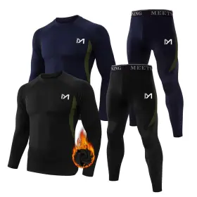 Meetyoo 738060983024 Thermal Underwear Mens Base Layer 2 Sets Long Johns Lined With Hunting Gear