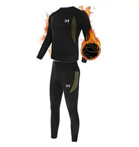 Meetyoo 744110738711 Thermal Underwear For Men Winter Gear Long Johns Base Layer Top Large Black