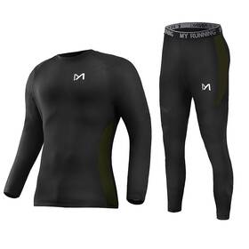 Meetyoo 919610117968 Mens Sport Long Johns Base Layer Set Black Large Us