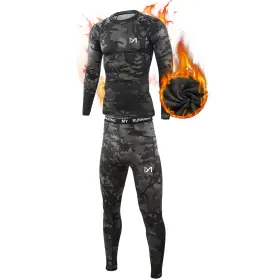 Myus-u1-camouflage-black-xl Meetyoo Mens Warm Thermal Underwear Set Long Johns Base Layer Skiing Running