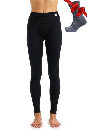 Merino.tech 062281021978 Wool Womens Thermal Leggings Socks - Heavyweight Black Large